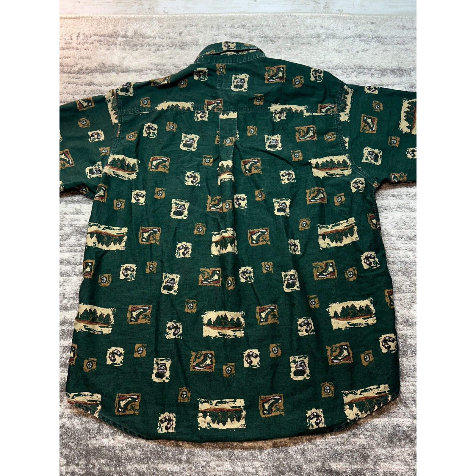 Woolrich Button Down Shirt Mens 2xl Green Vintage Nature Print Short Sleeve Hike — image 3 of 7